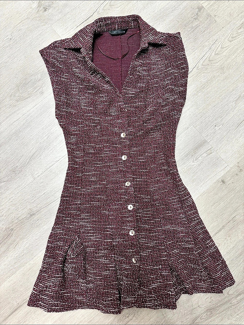 Zara Burgundy & White Tweed Dress